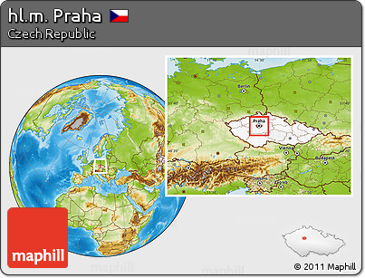 Physical Location Map of Hl.m. Praha, highlighted country