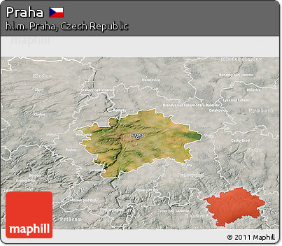 Satellite 3D Map of Praha, lighten, semi-desaturated
