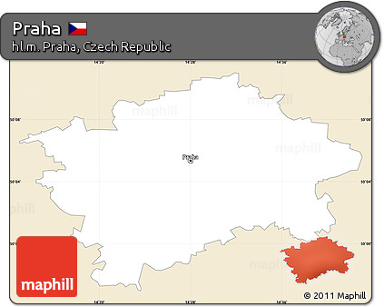Classic Style Simple Map of Praha, single color outside