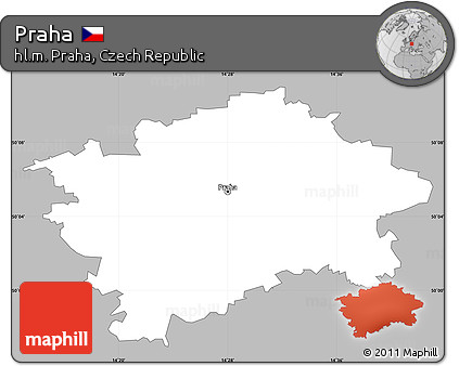 Gray Simple Map of Praha, single color outside