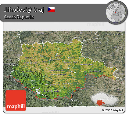 Satellite 3D Map of Jihočeský Kraj, semi-desaturated