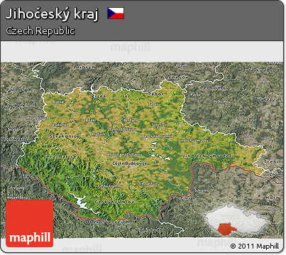 Satellite 3D Map of Jihočeský Kraj, semi-desaturated