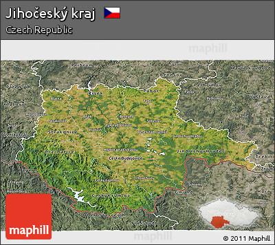 Satellite 3D Map of Jihočeský Kraj, semi-desaturated