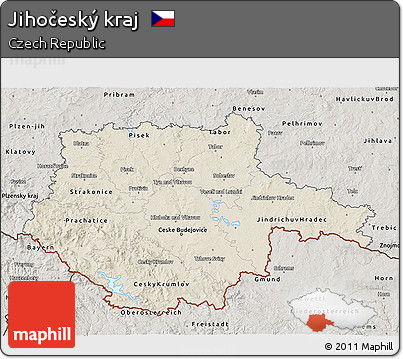 Shaded Relief 3D Map of Jihočeský Kraj, semi-desaturated