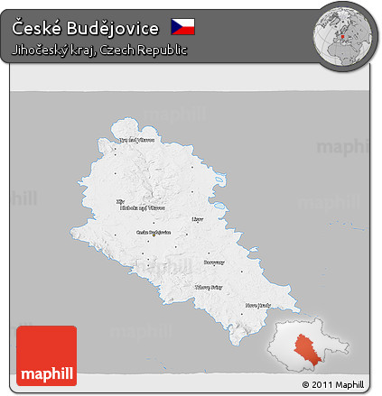Gray 3D Map of České Budějovice, single color outside