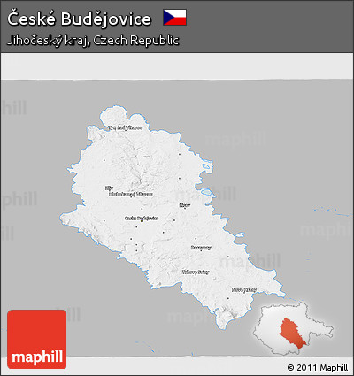 Gray 3D Map of České Budějovice, single color outside