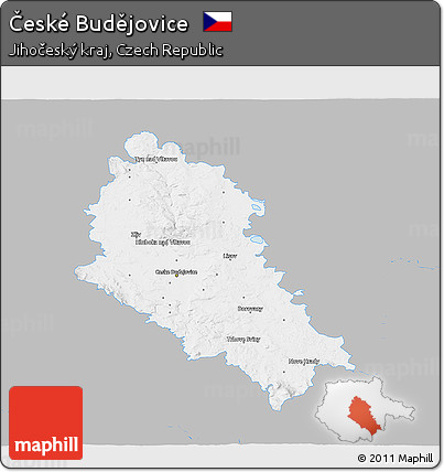 Gray 3D Map of České Budějovice, single color outside