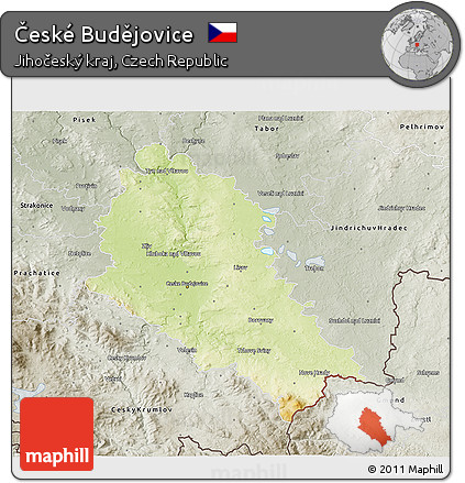 Physical 3D Map of České Budějovice, semi-desaturated