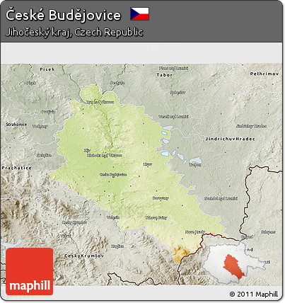 Physical 3D Map of České Budějovice, semi-desaturated