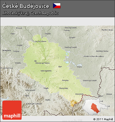 Physical 3D Map of České Budějovice, semi-desaturated