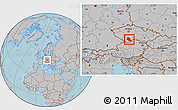 Gray Location Map of České Budějovice, hill shading