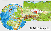 Physical Location Map of České Budějovice, highlighted country, highlighted parent region, within the entire country