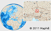 Shaded Relief Location Map of České Budějovice, highlighted parent region
