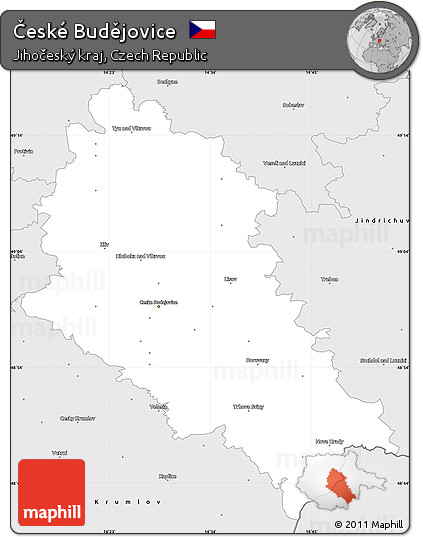 Silver Style Simple Map of České Budějovice