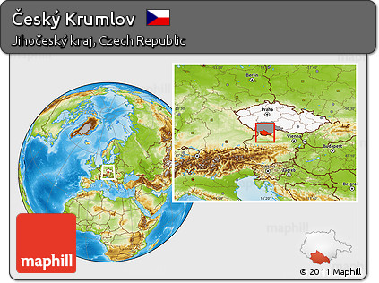 Physical Location Map of Český Krumlov, highlighted country, highlighted parent region