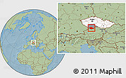 Savanna Style Location Map of Český Krumlov, highlighted country, highlighted parent region, hill shading