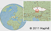 Savanna Style Location Map of Český Krumlov, highlighted country, hill shading