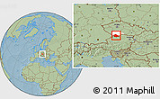 Savanna Style Location Map of Český Krumlov, highlighted parent region, hill shading