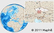 Shaded Relief Location Map of Český Krumlov, highlighted country
