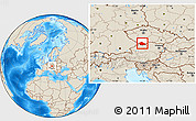 Shaded Relief Location Map of Český Krumlov, highlighted parent region