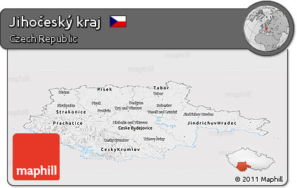 Silver Style Panoramic Map of Jihočeský Kraj, single color outside