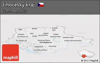 Silver Style Panoramic Map of Jihočeský Kraj, single color outside
