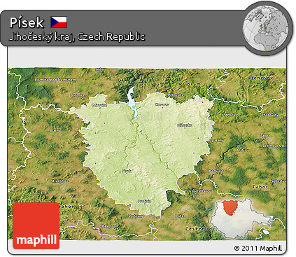 Physical 3D Map of Písek, satellite outside