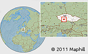 Savanna Style Location Map of Písek, highlighted country, hill shading