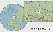 Savanna Style Location Map of Písek, highlighted parent region, hill shading
