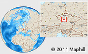 Shaded Relief Location Map of Písek, highlighted parent region
