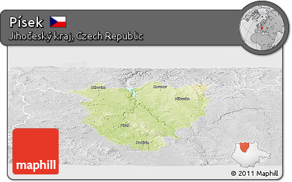 Physical Panoramic Map of Písek, lighten, desaturated