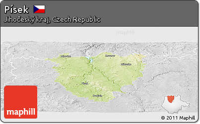 Physical Panoramic Map of Písek, lighten, desaturated