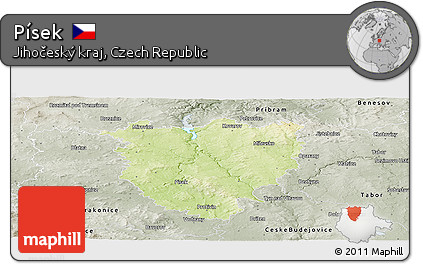 Physical Panoramic Map of Písek, semi-desaturated