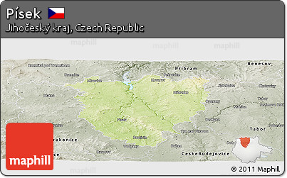 Physical Panoramic Map of Písek, semi-desaturated