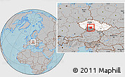 Gray Location Map of Tábor, highlighted country, highlighted parent region, hill shading
