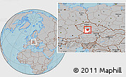 Gray Location Map of Tábor, highlighted parent region, within the entire country, hill shading