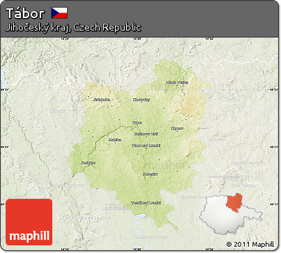 Physical Map of Tábor, lighten