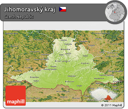 Physical 3D Map of Jihomoravský Kraj, satellite outside