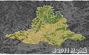 Satellite 3D Map of Jihomoravský kraj, darken, desaturated