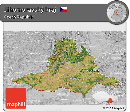 Satellite 3D Map of Jihomoravský Kraj, lighten, desaturated