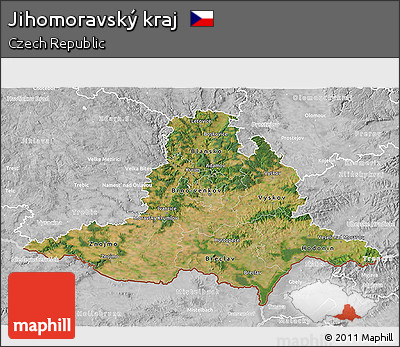 Satellite 3D Map of Jihomoravský Kraj, lighten, desaturated
