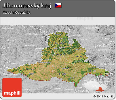 Satellite 3D Map of Jihomoravský Kraj, lighten, desaturated