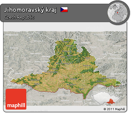 Satellite 3D Map of Jihomoravský Kraj, lighten, semi-desaturated