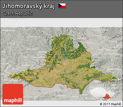 Satellite 3D Map of Jihomoravský Kraj, lighten, semi-desaturated
