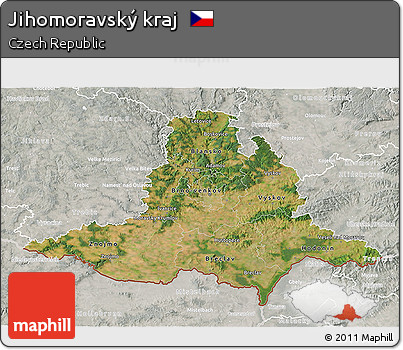 Satellite 3D Map of Jihomoravský Kraj, lighten, semi-desaturated