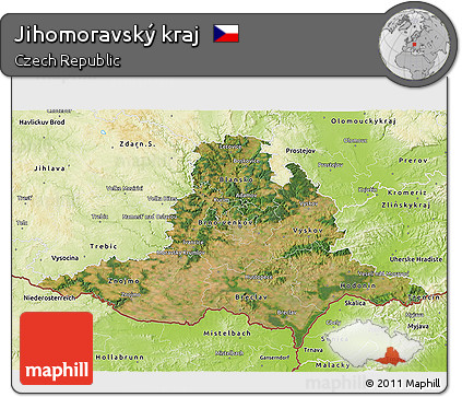Satellite 3D Map of Jihomoravský Kraj, physical outside