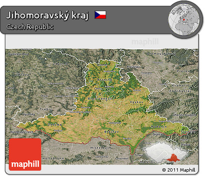 Satellite 3D Map of Jihomoravský Kraj, semi-desaturated
