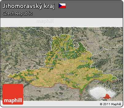 Satellite 3D Map of Jihomoravský Kraj, semi-desaturated