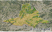 Satellite 3D Map of Jihomoravský kraj, semi-desaturated