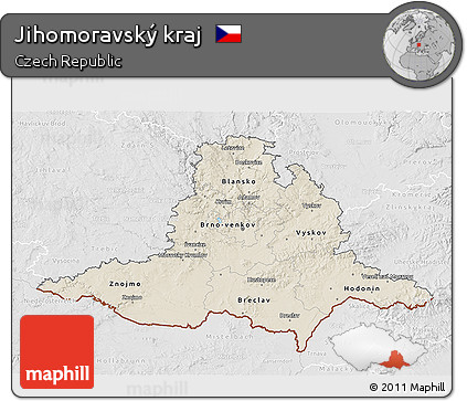 Shaded Relief 3D Map of Jihomoravský Kraj, lighten, desaturated